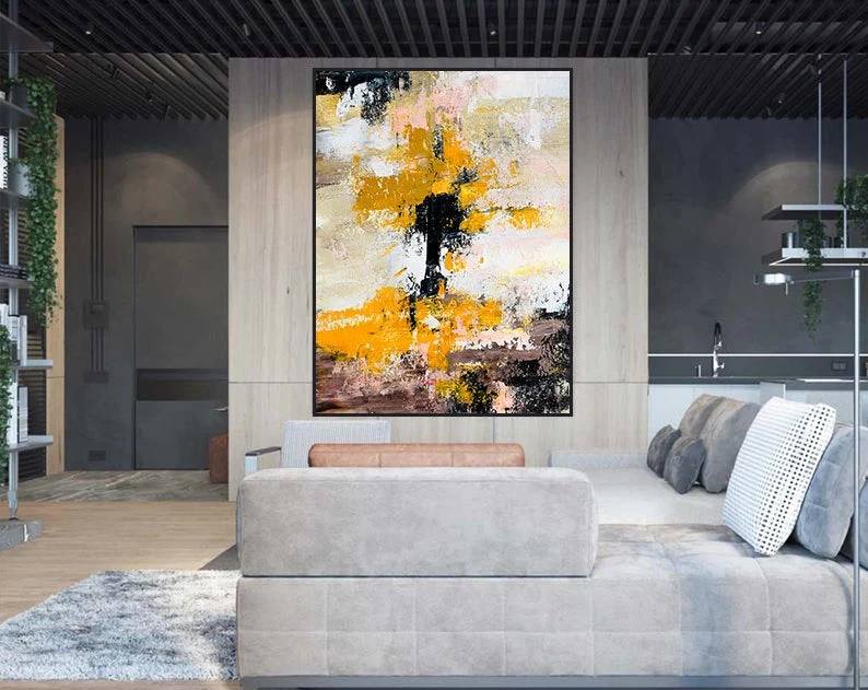 Oversized Yellow Canvas Paintings Abstract Canvas Artwork C3I12 wall art